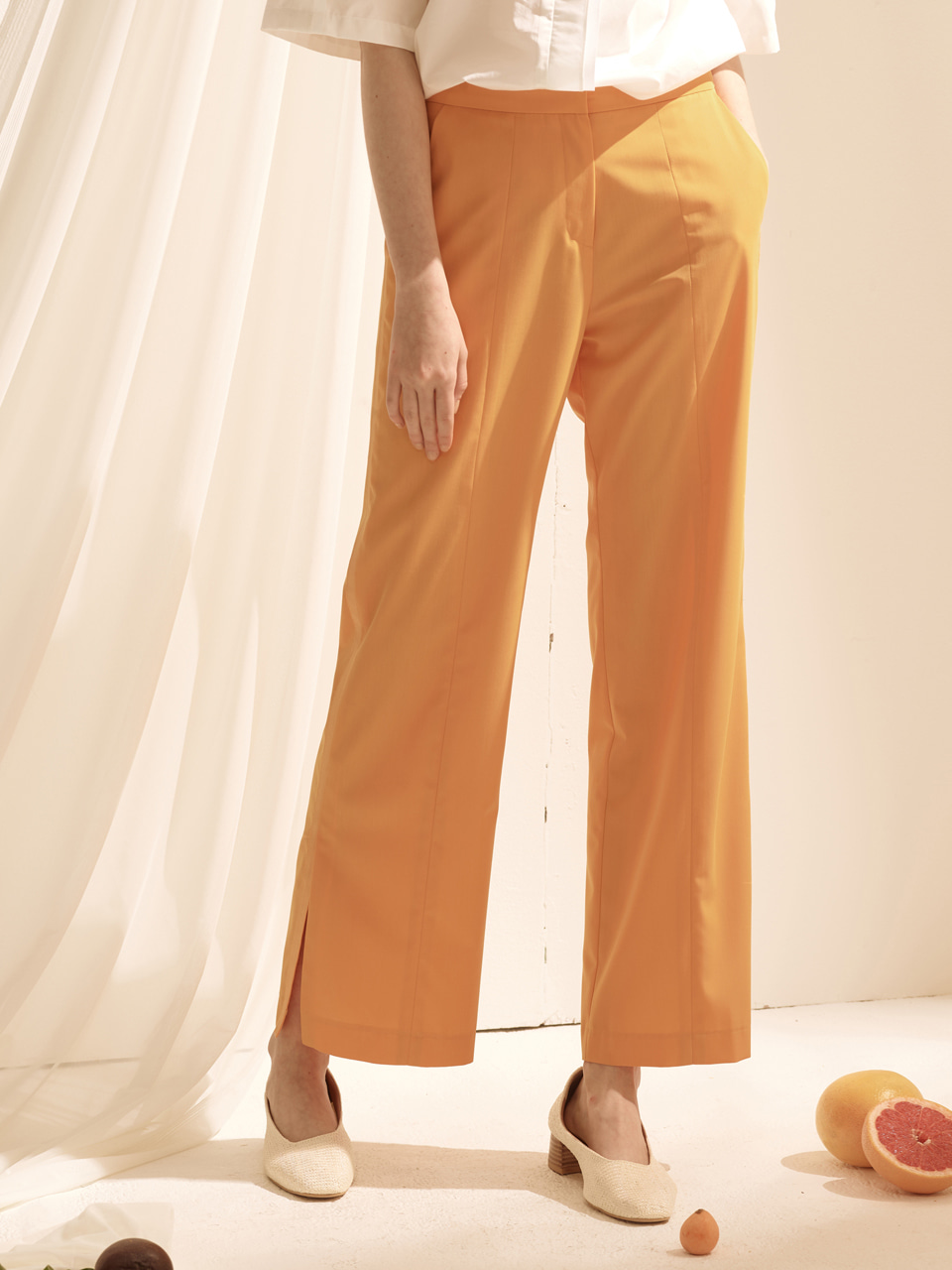 Taped Semi-wide Pants - Orange