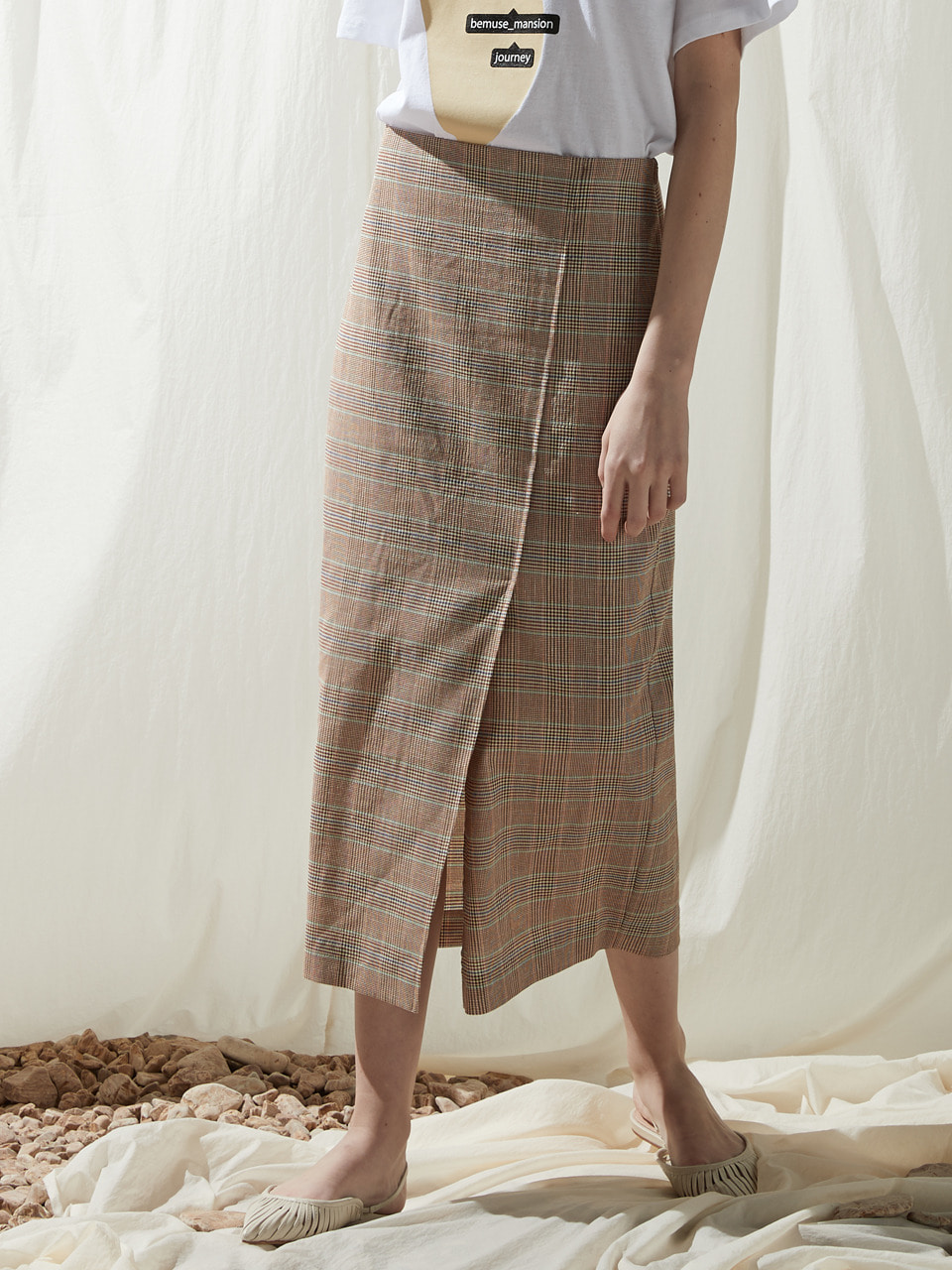 Summer slit skirt - Brown check