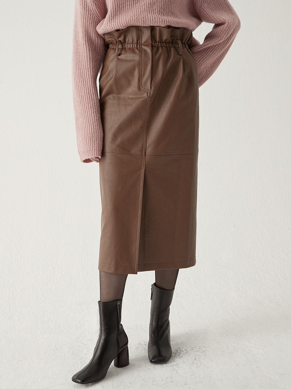 High waist leather skirt - Brown