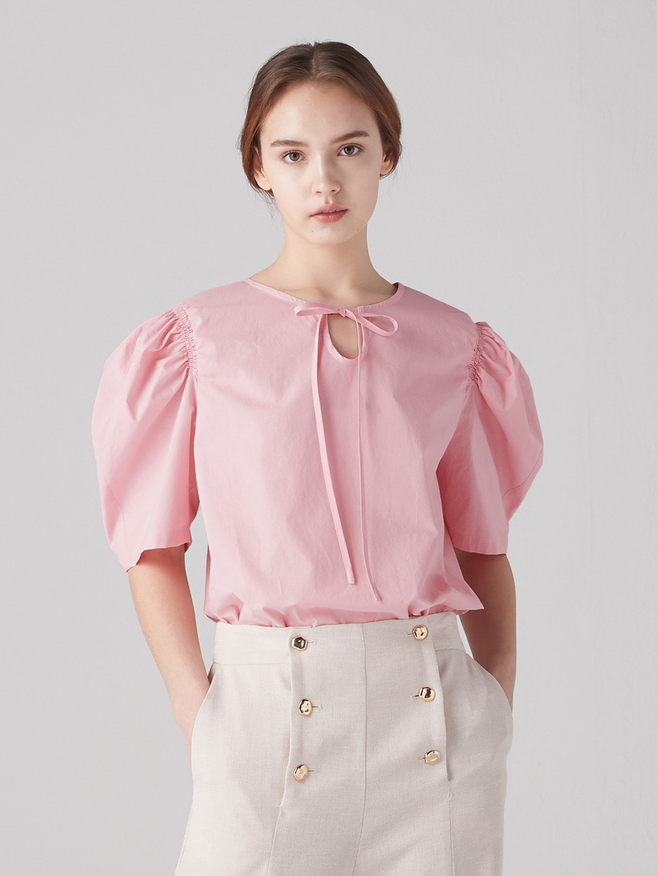 Shirring puff blouse - Blush pink