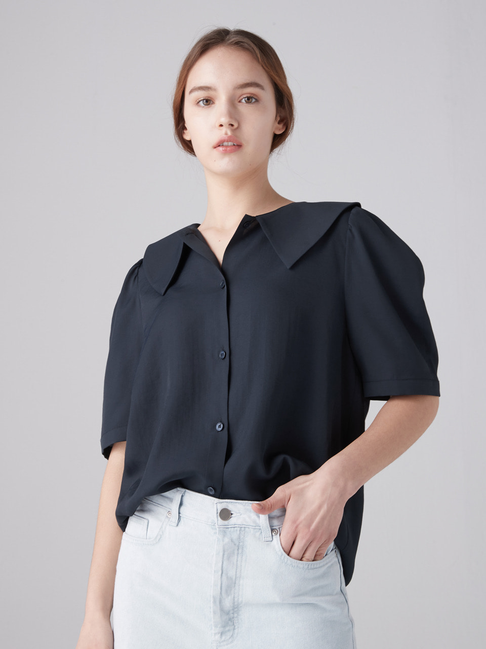Flat collar blouse - Navy
