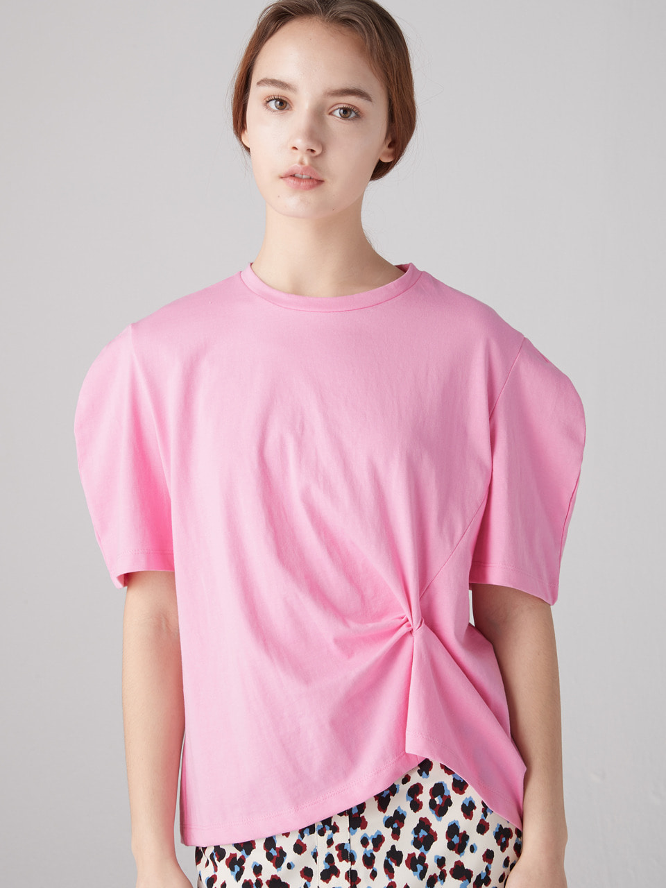 Knotted curve tee -Pink