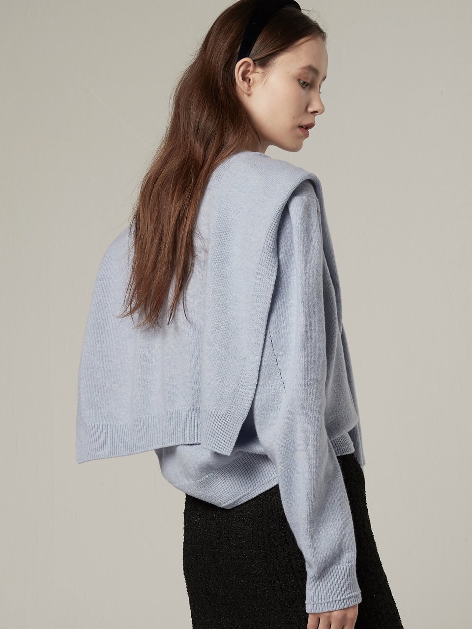Wool muffler layered pullover - Sky blue
