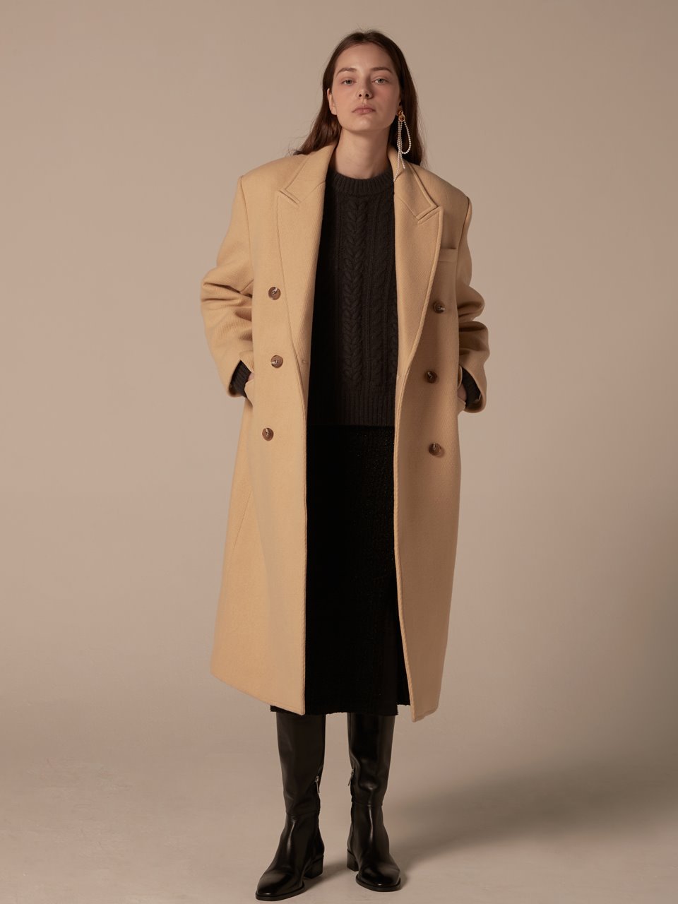 Double breasted overfit long coat - Custard yellow