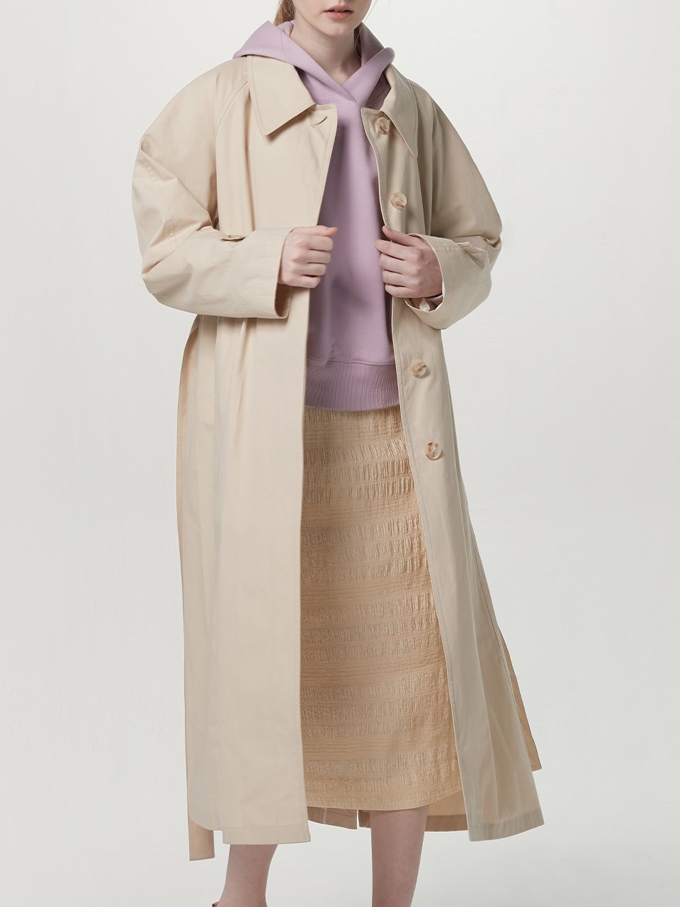 Detachable collar trench coat - Cream beige