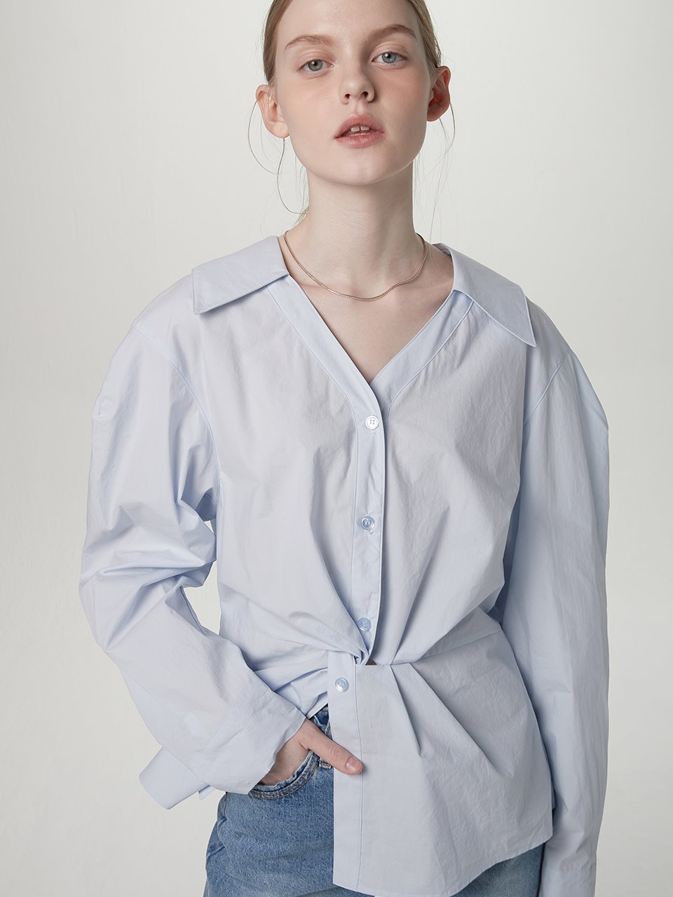 Knotted cotton shirts - Sky blue