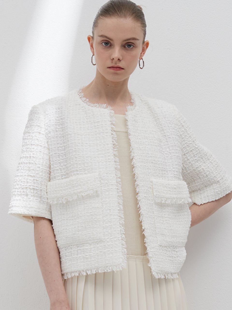 Half-sleeve tweed jacket - White