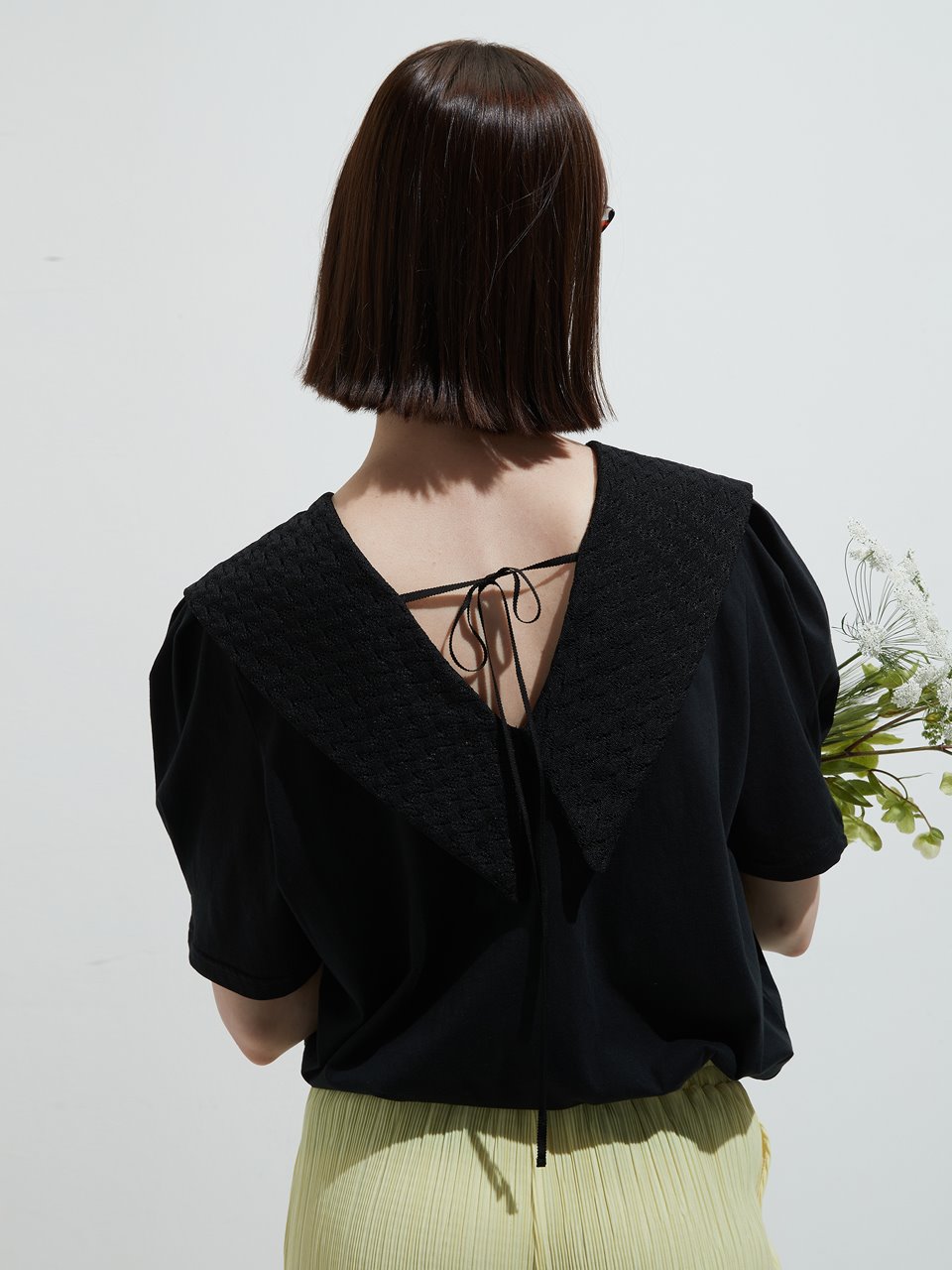 Two way lace collar top - Black