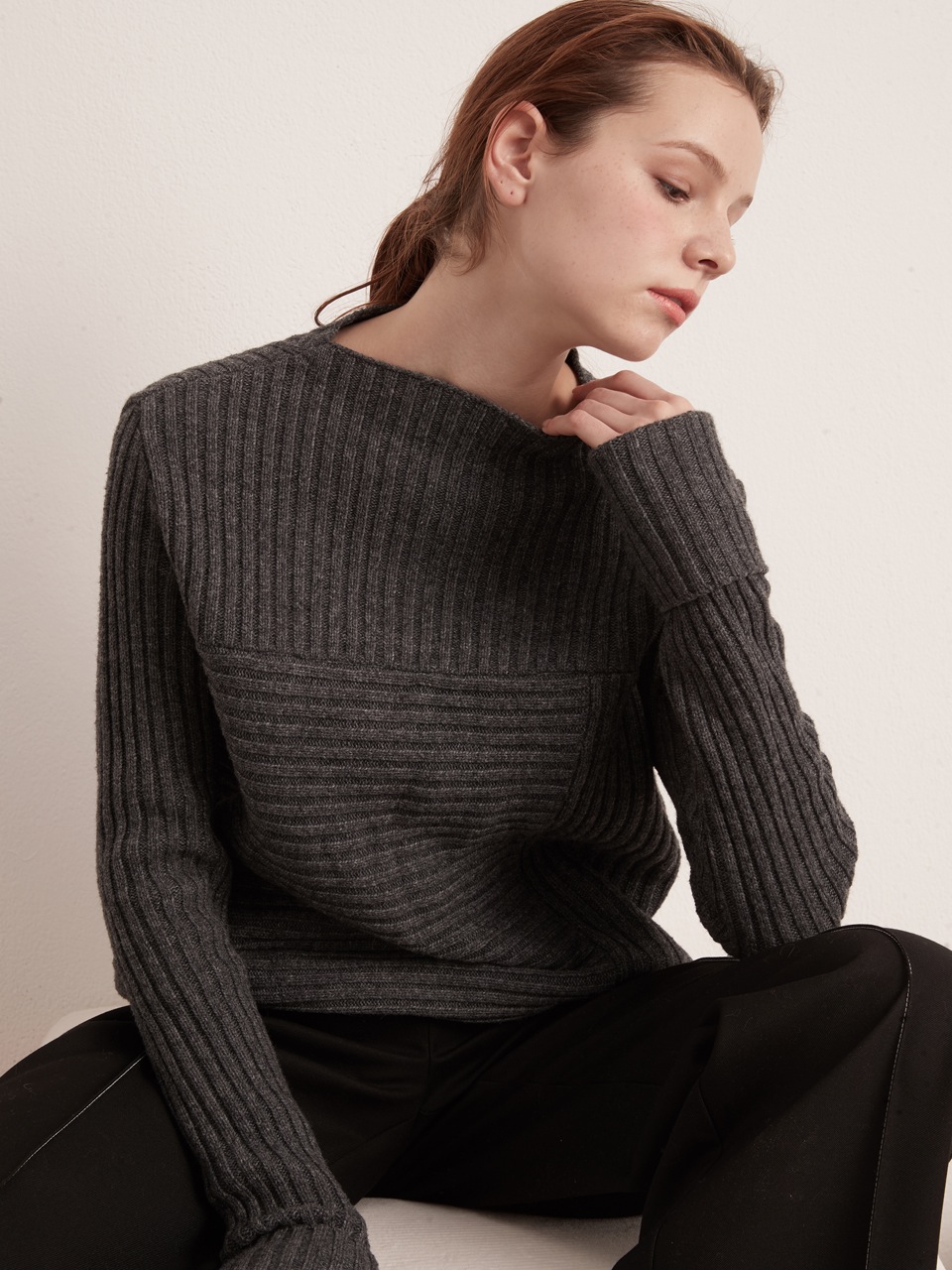 Incision Cashmere Knitwear-Charcoal