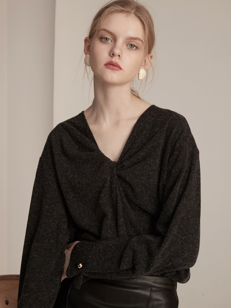 Knotted Knit Top - Charcoal