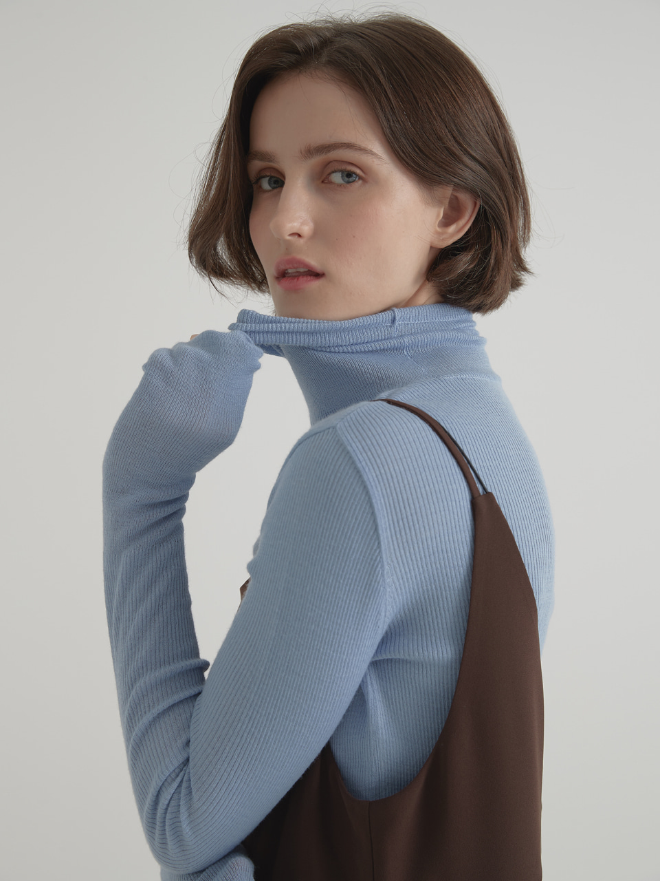 Cashmere blended 16gaze pullover knitwear - Light blue