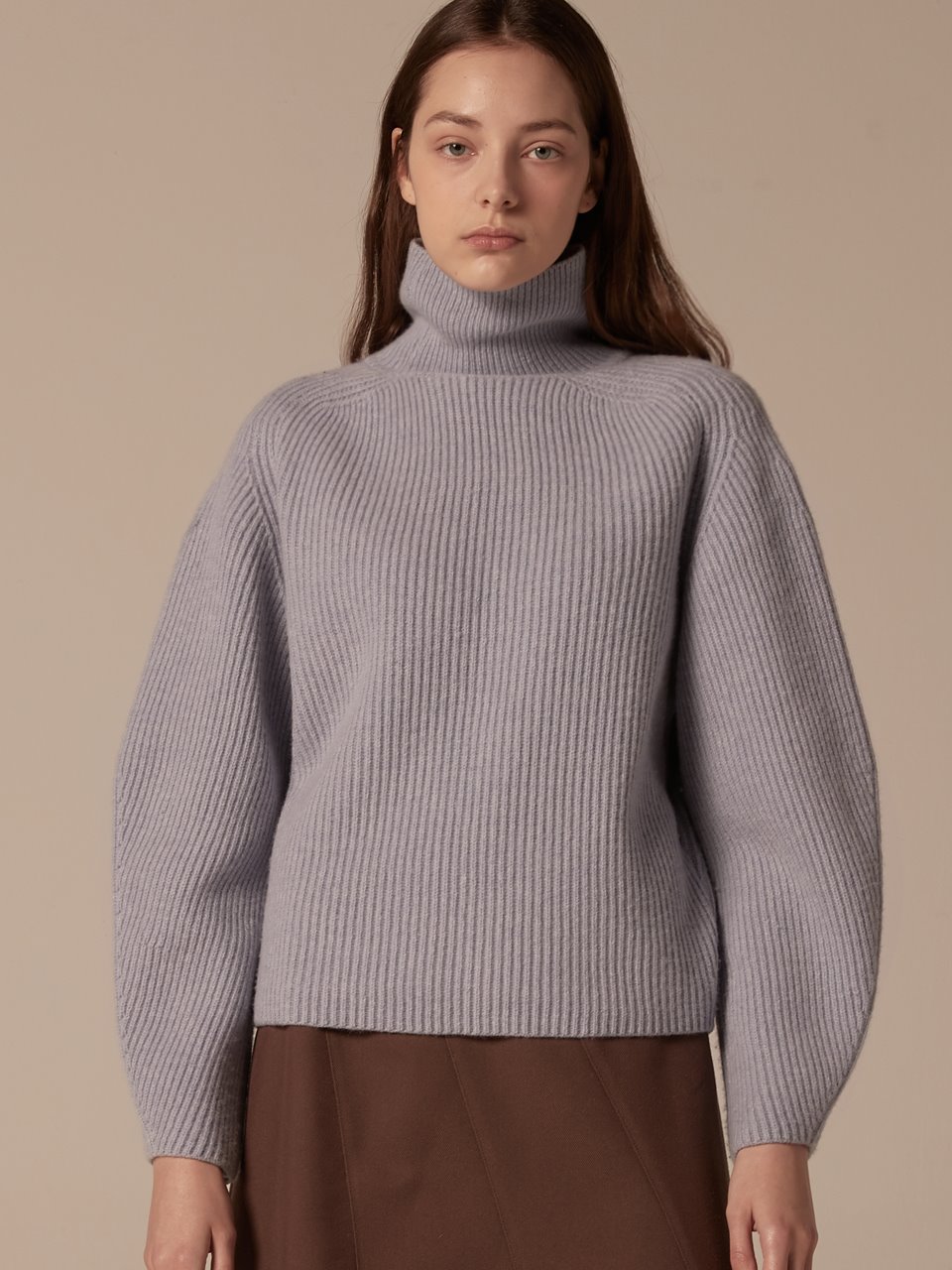 Cashmere blended highneck pullover - Sky blue