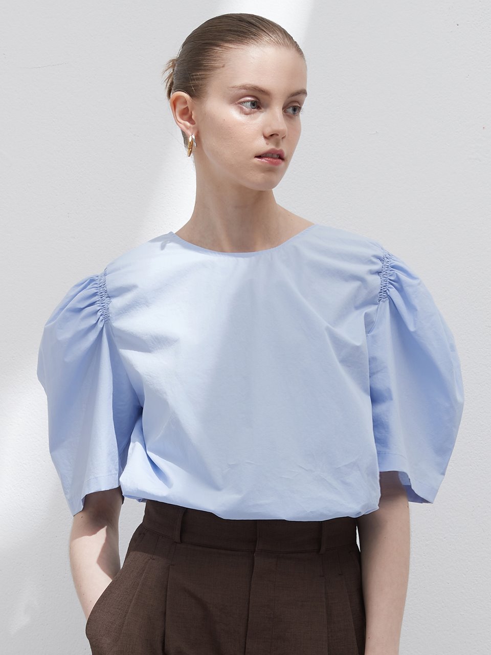 Shirring puff blouse - Sky blue