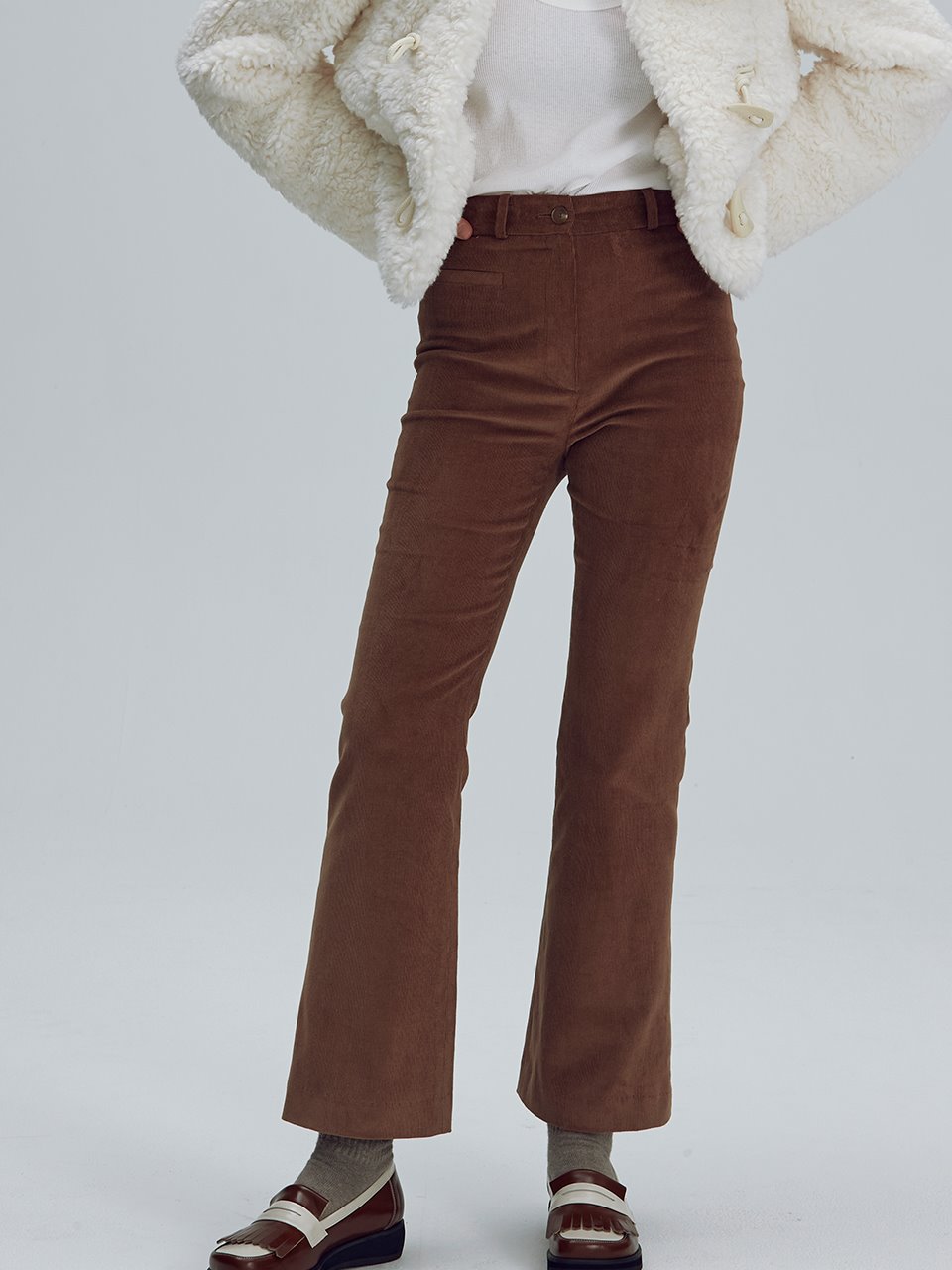 Corduroy semi bootscut pants - Chestnut brown