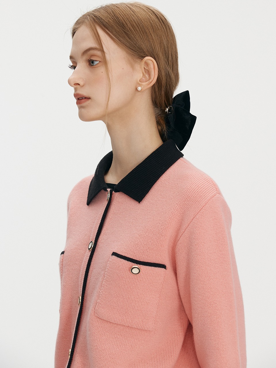 Cashmere collar point cardigan - Pink