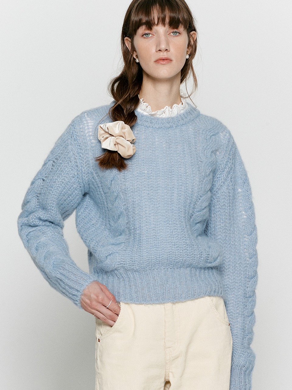 Mohair cable knit - Dusty blue