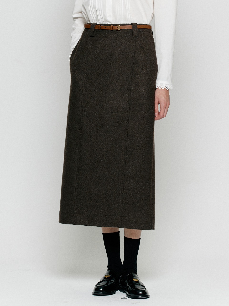H-line wool skirt - Brown