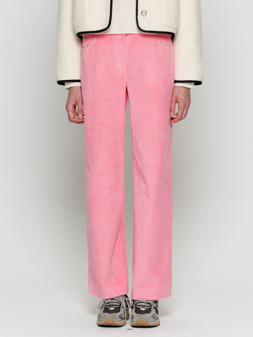 Corduroy semi wide pants - Pink