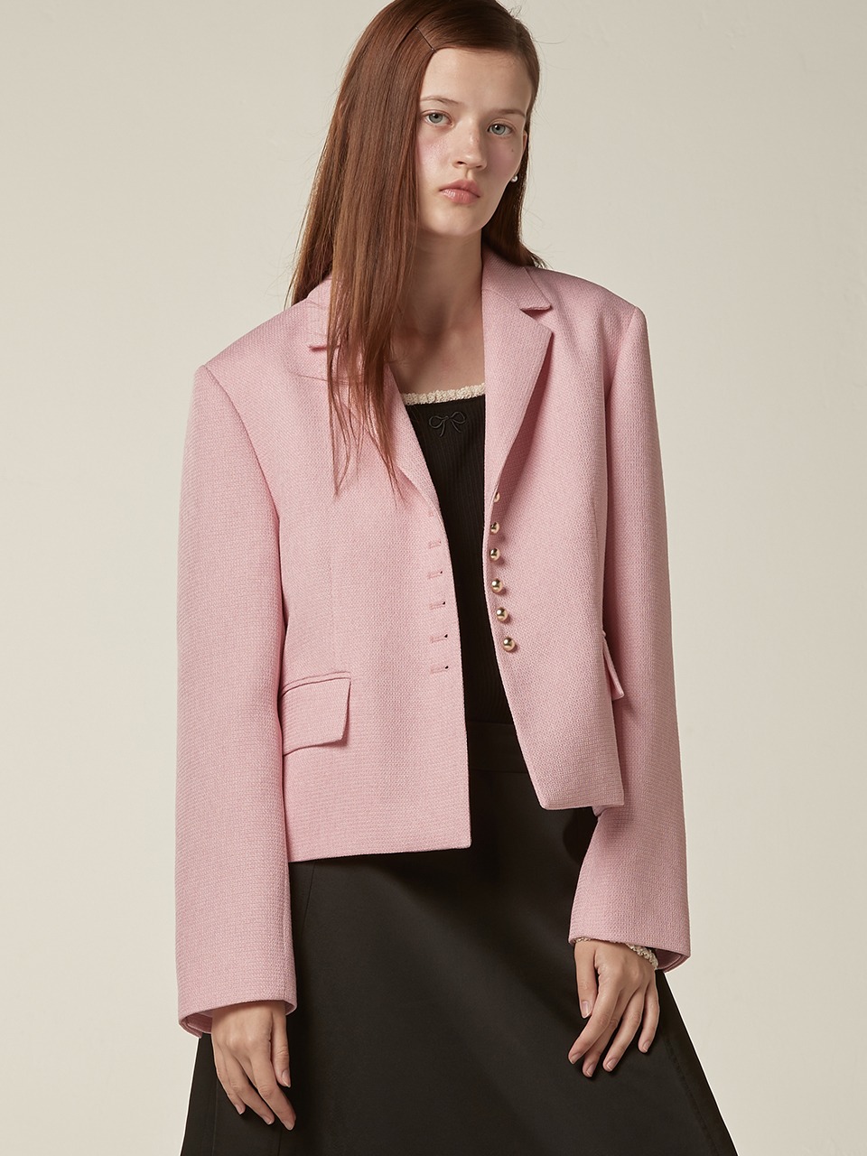 [REFURB SALE] Gold button tweed jacket - Soft pink