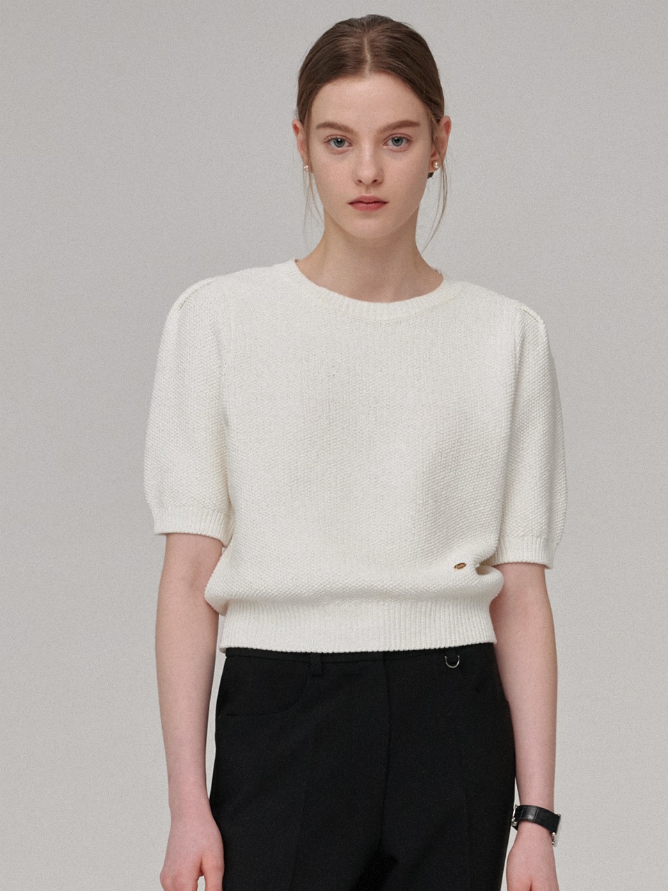 Bemuse half knit top - Off white