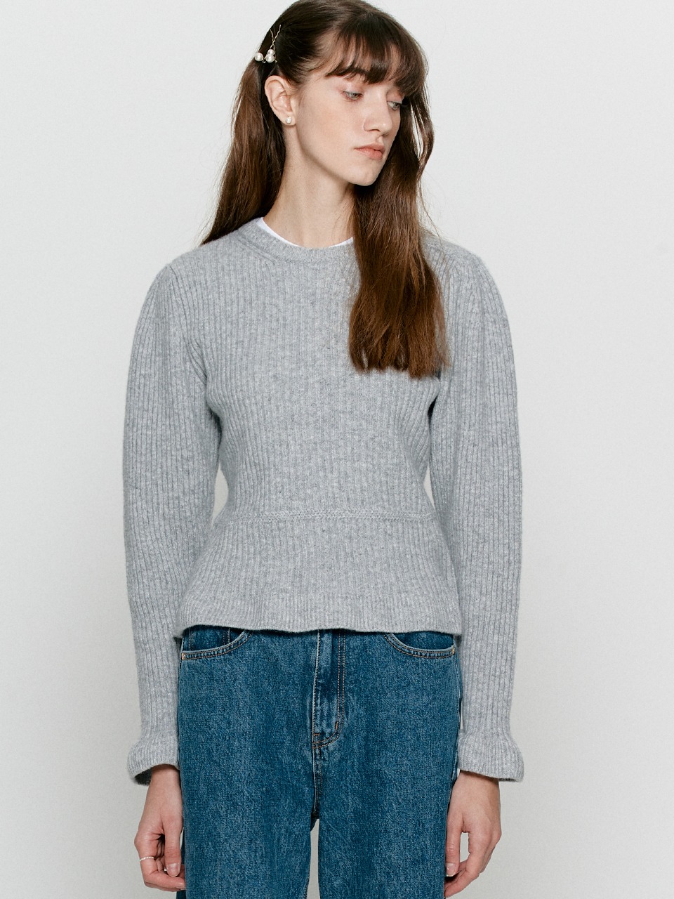 Merino wool peplum knit - Melange gray