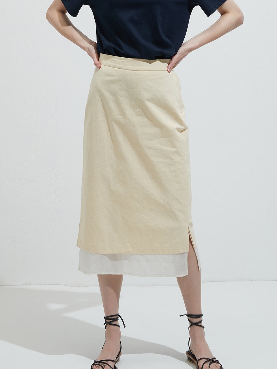 Twofold linen skirt - Light yellow