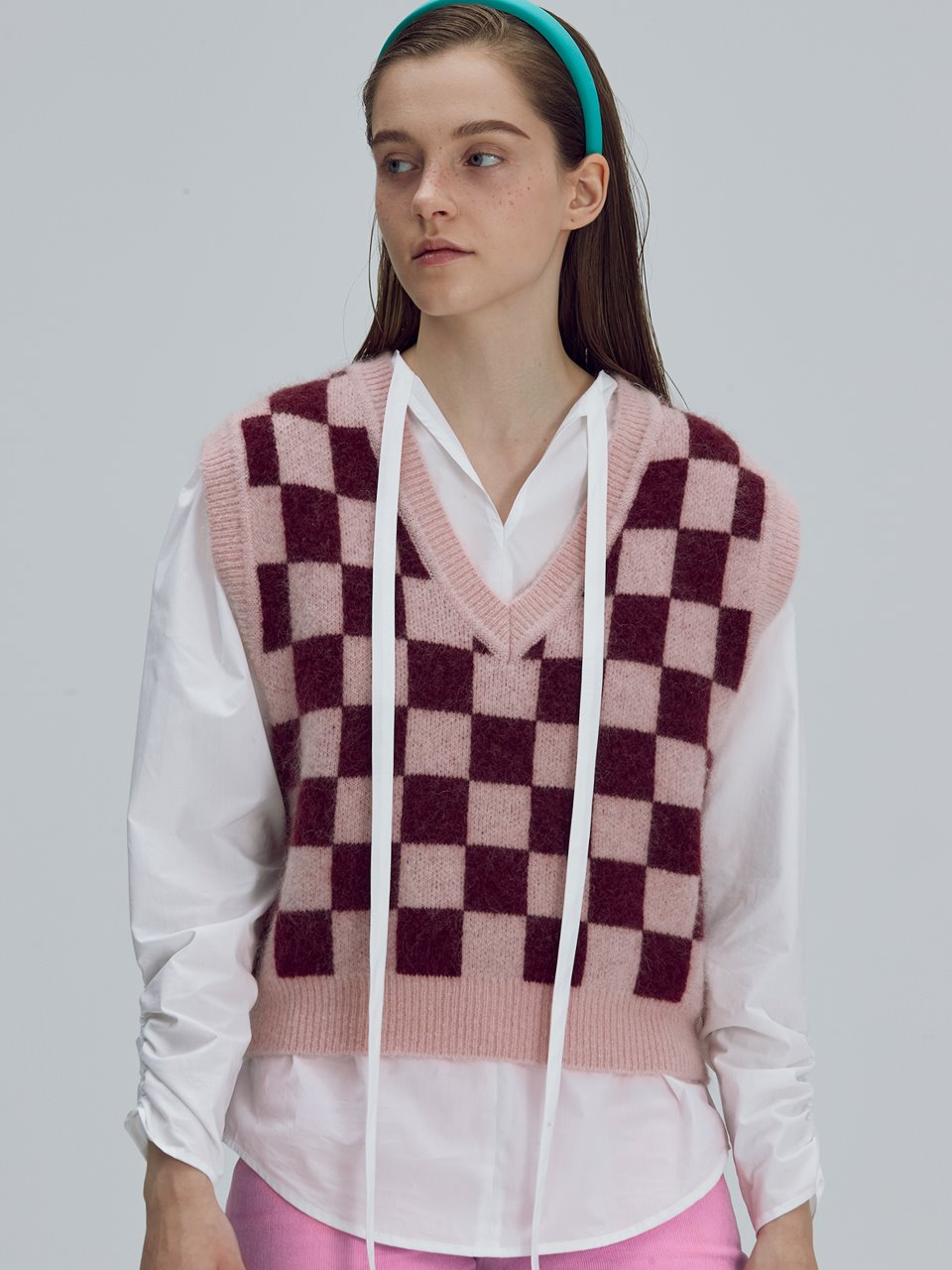 Kid-mohair checkerboard vest - Pink