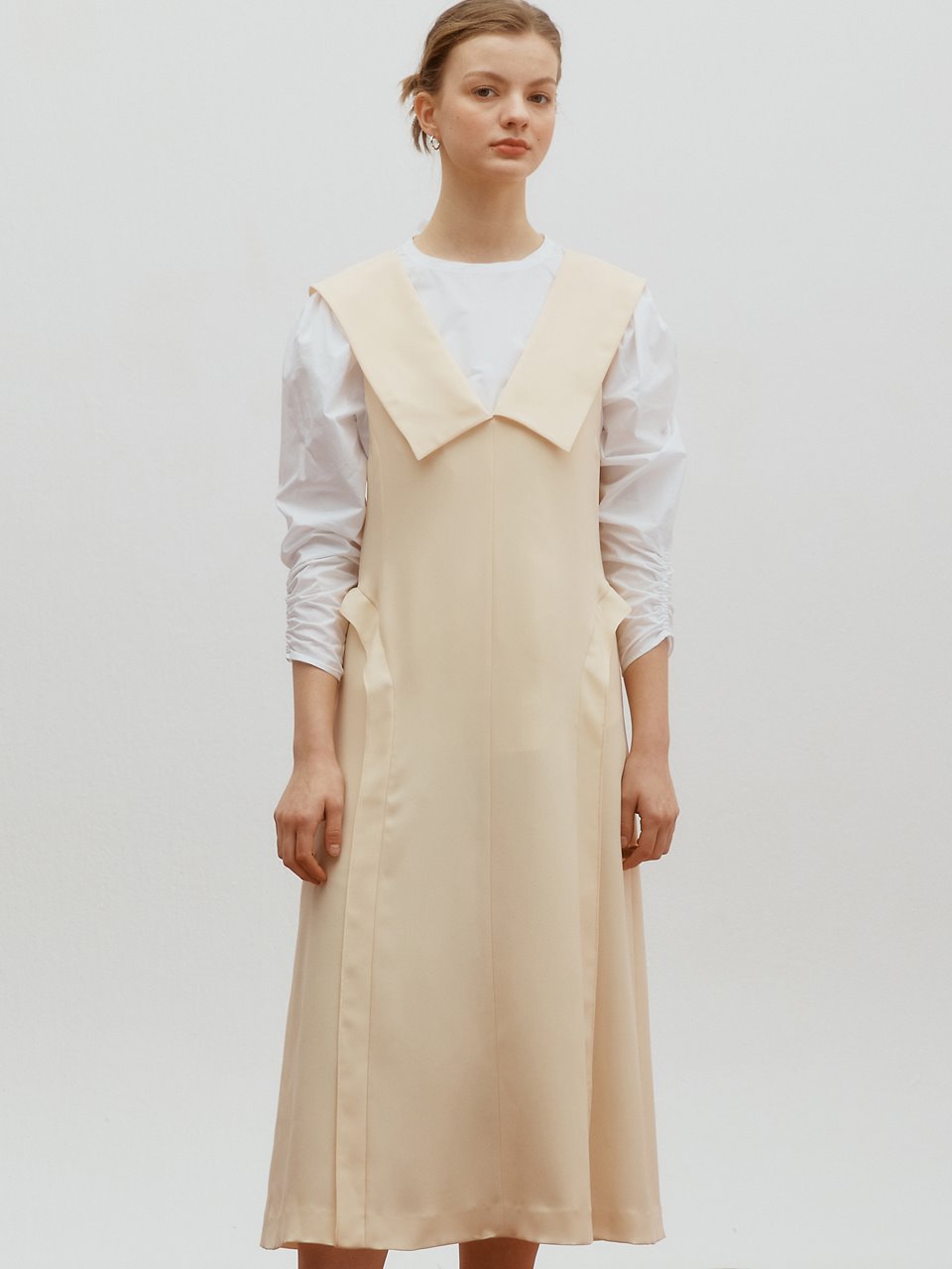 [REFURB SALE] Collar point layered dress - Butter