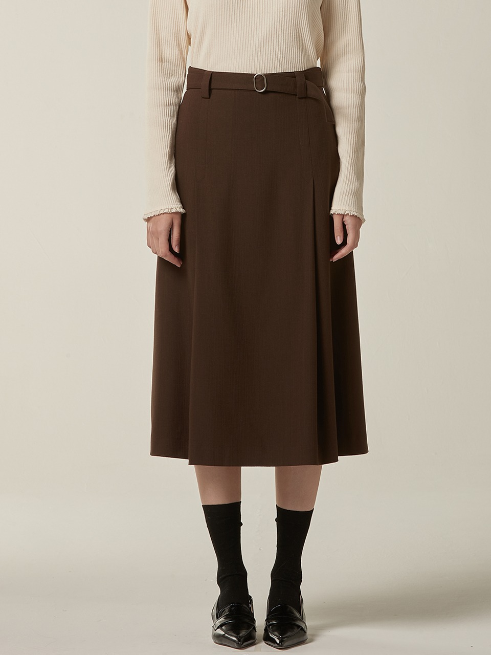 Side tuck midi skirt - Brown