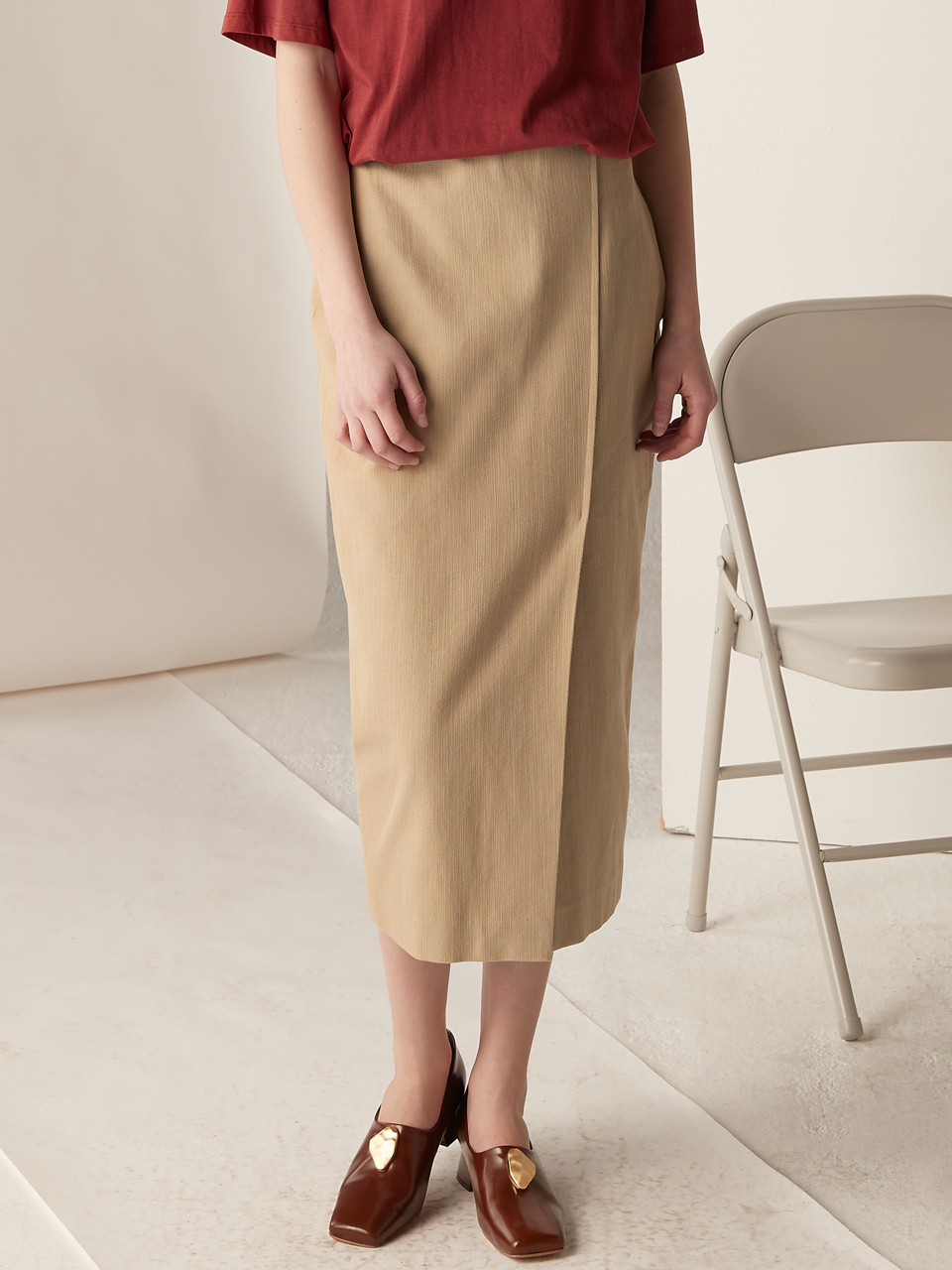 H-line slit skirt - beige