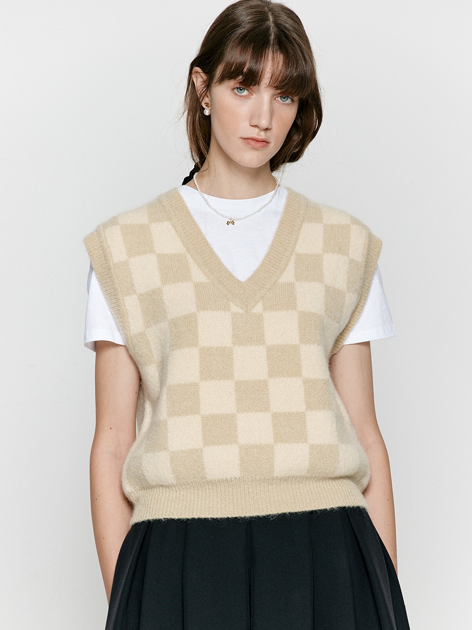 Kid-mohair checkerboard vest - 3colors