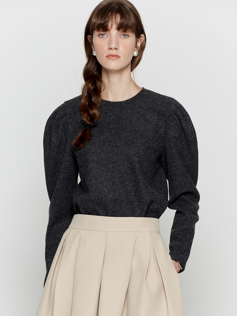 Puff sleeve jersey top - Charcoal