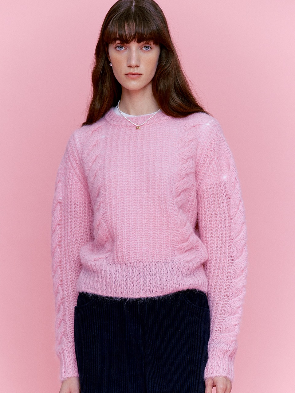 Mohair cable knit - Cherry blossom