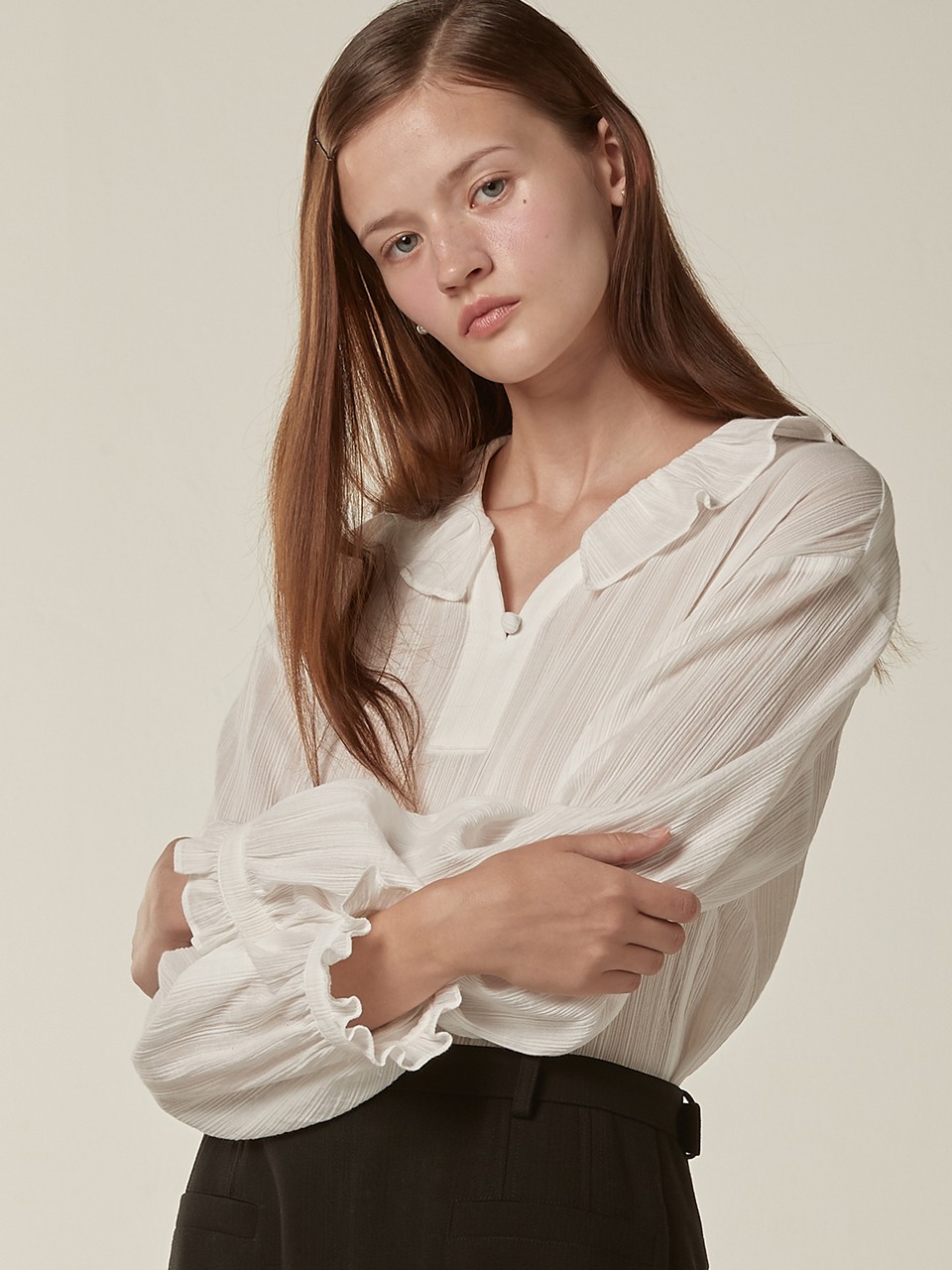 Cotton frill blouse - Warm white