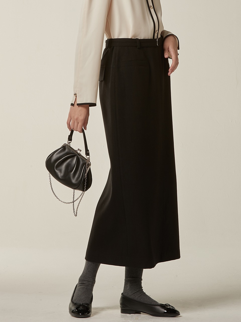 H-line belt skirt - Black