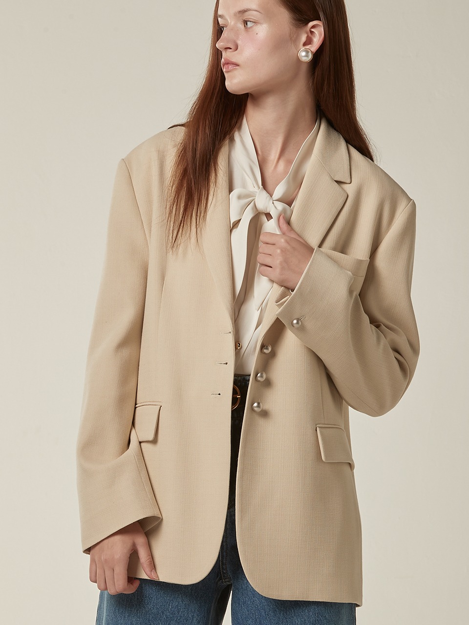 Overfit button point single jacket - Light beige
