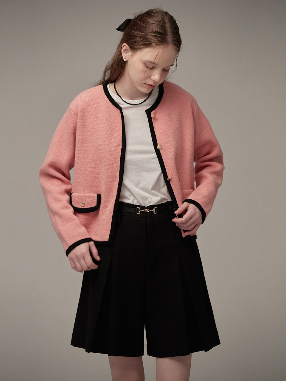 Color block knit jacket - Pink