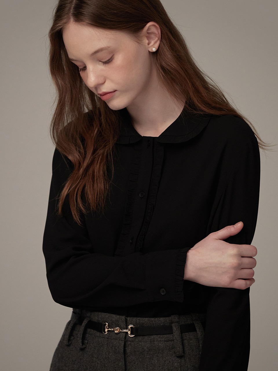 Crape frill detail blouse - Black
