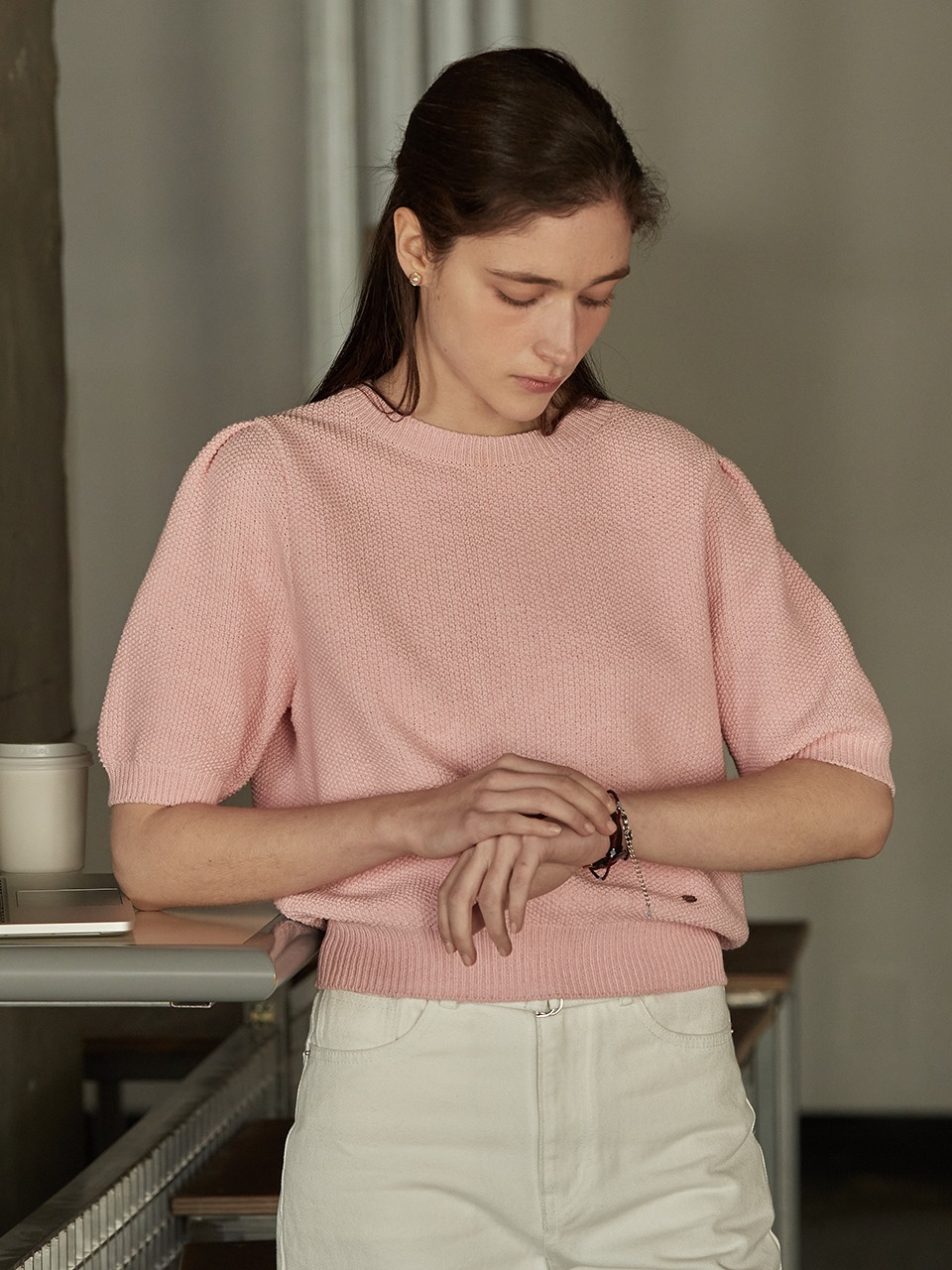 Bemuse half knit top - Pink