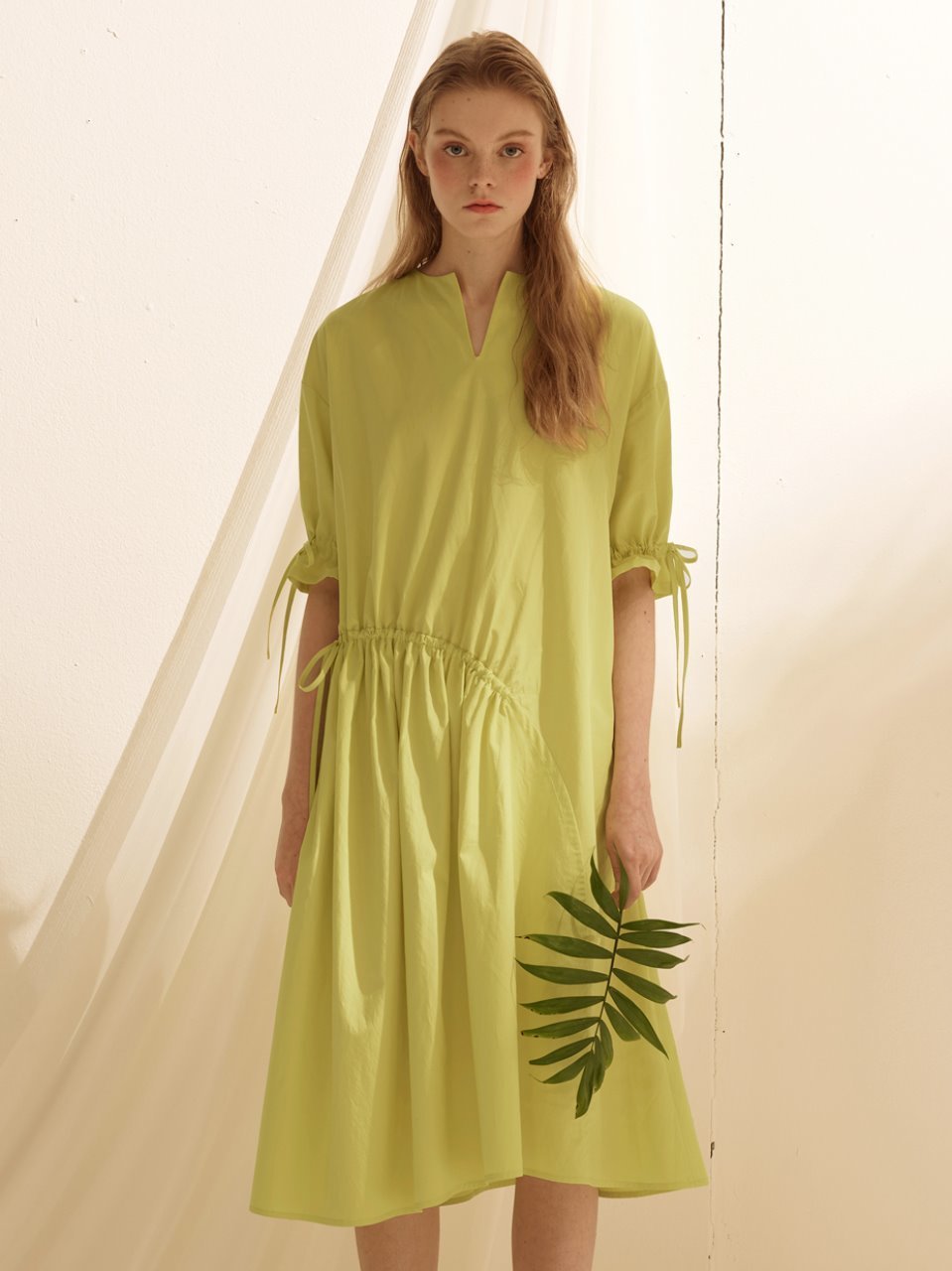 String Shirring One-piece - Lime