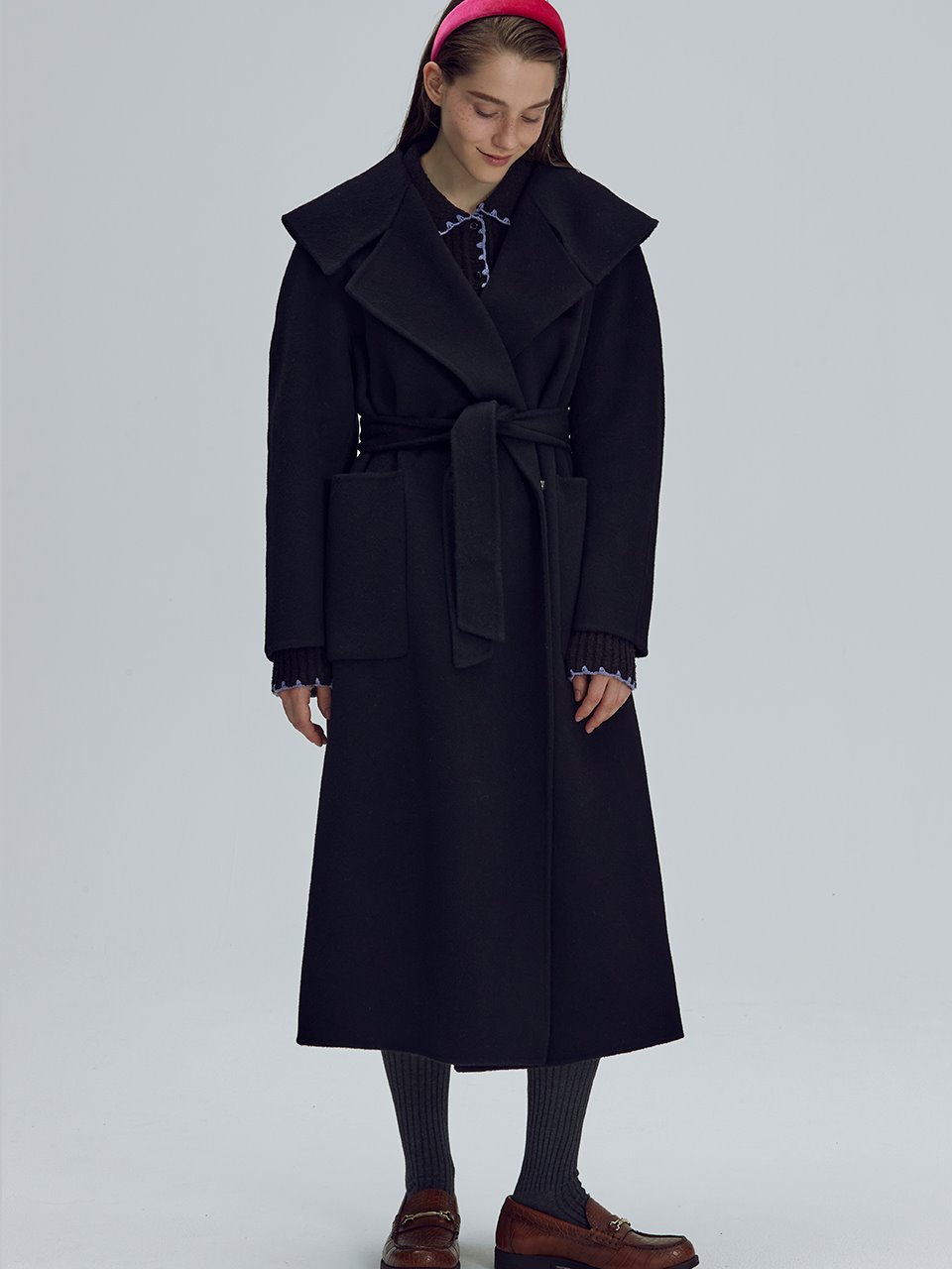 Big collar handmade coat - Black