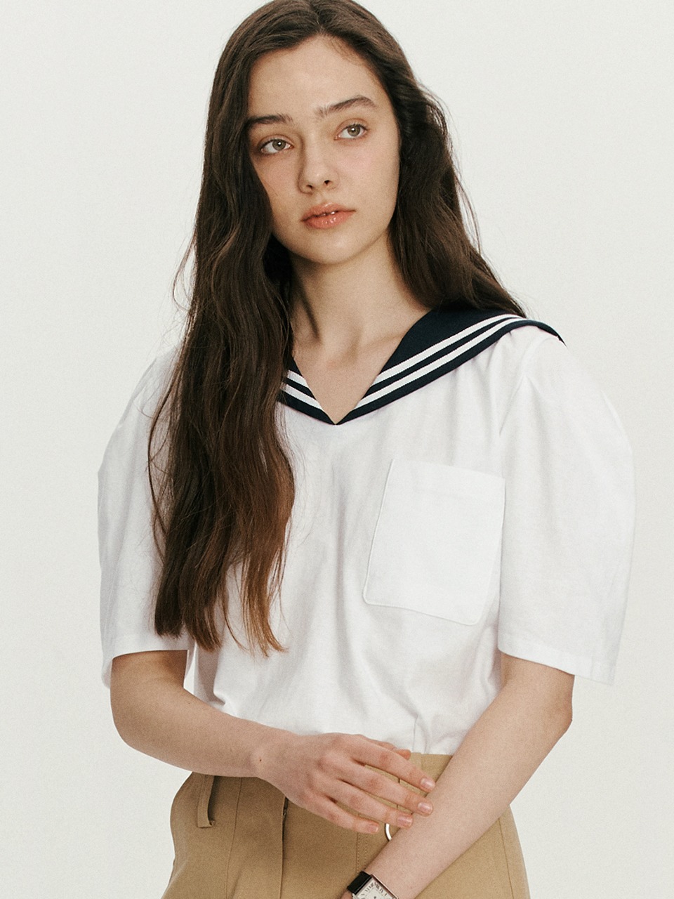 Sailor pocket curved tee - White